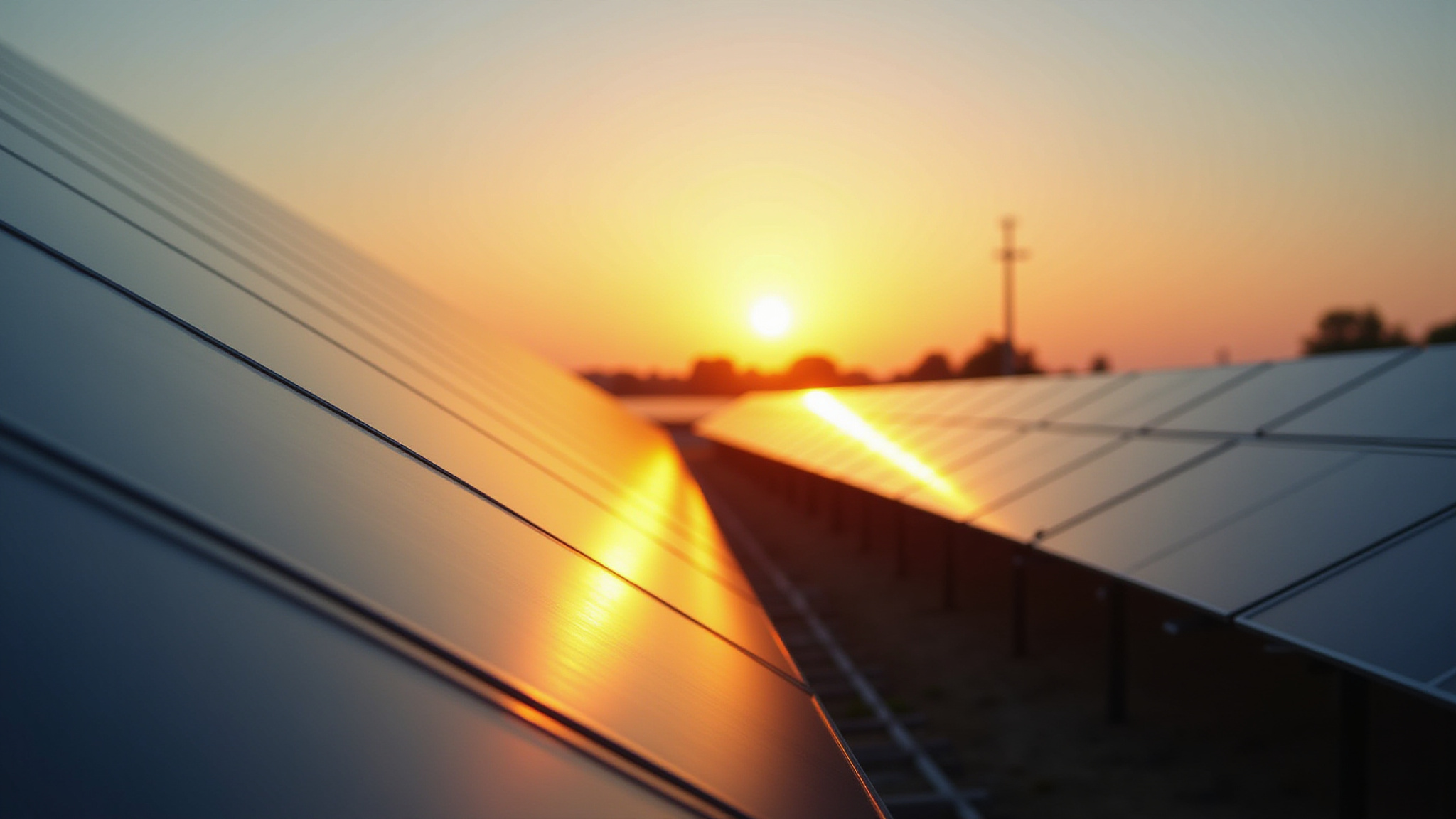Solar panels at sunset