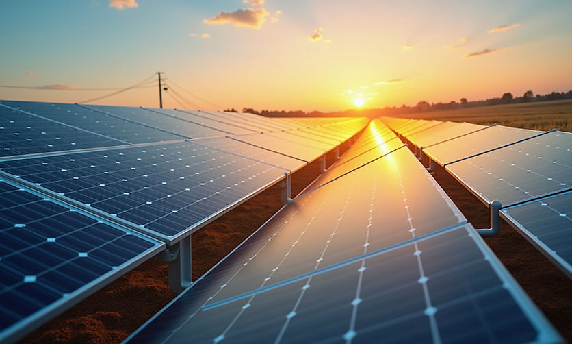 Solar panels at sunset